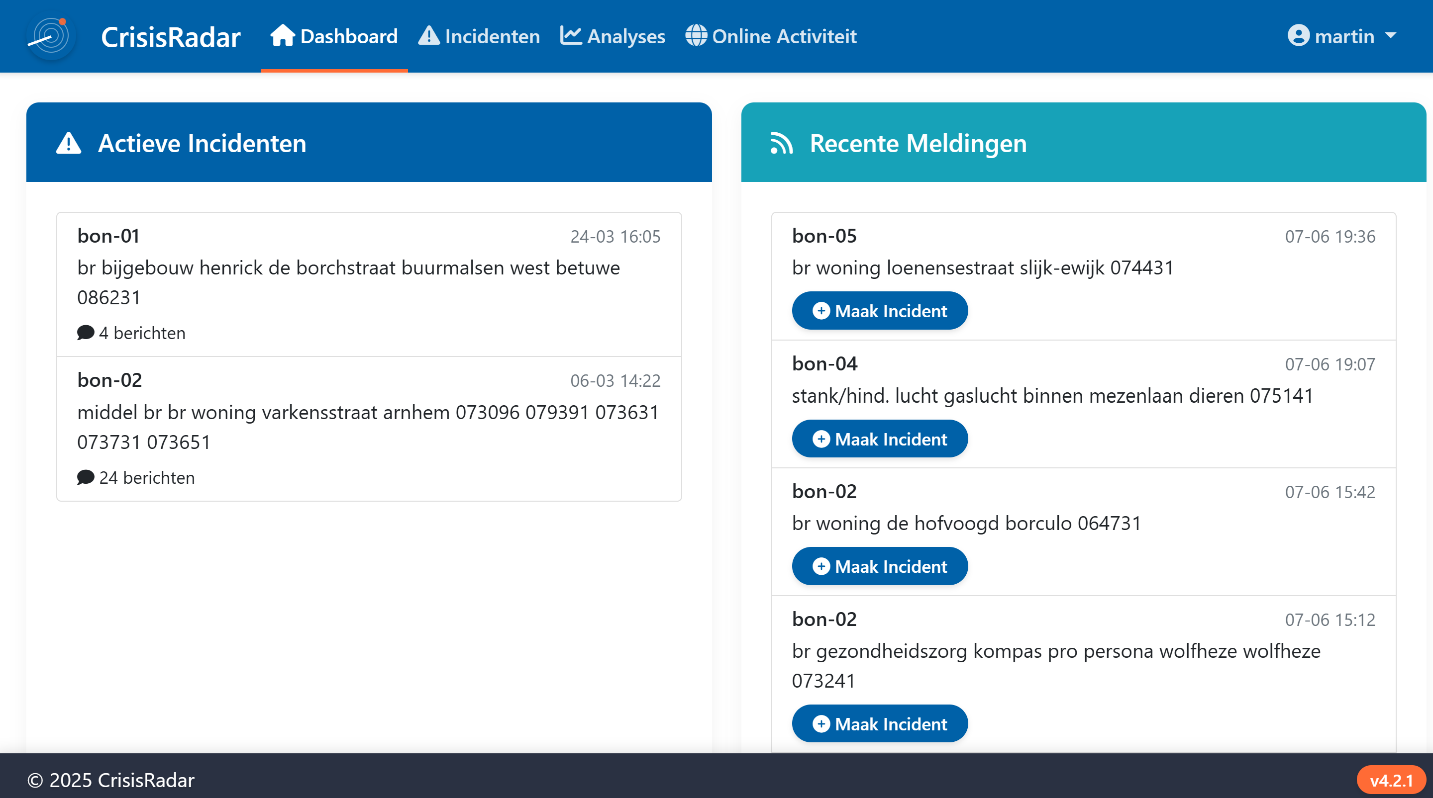 Visualizzazione della dashboard di CrisisRadar